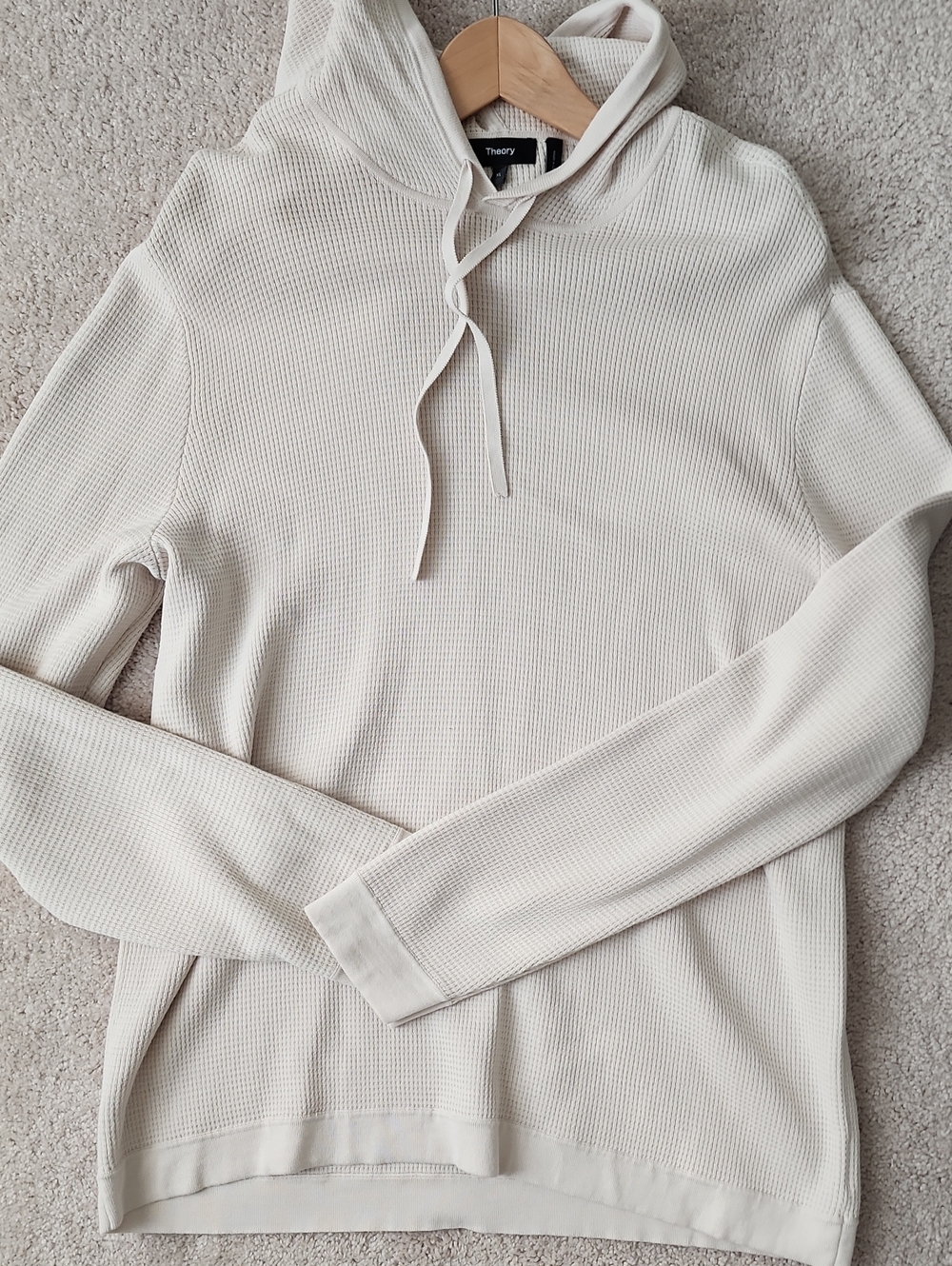Theory Men's Cream Waffle-Knit Hoodie Sweatshirt